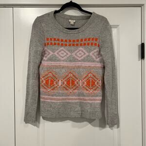 J Crew Women's Long Sleeve Crew Neck Wool Sweater Grey Orange‎ Pink Size XS